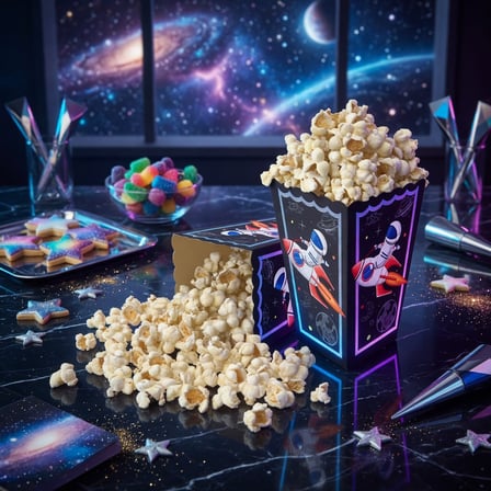 Uzay Temalı Pop Corn Mısır Kutusu 8li Çocuk Doğum Günü Parti Süsü Dekoru
