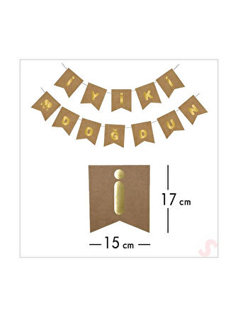 İyi ki Doğdun Banner Kraft Zemin üstüne yazısı Gold Varaklı Lüks Karton Doğum Günü Yazısı Flama