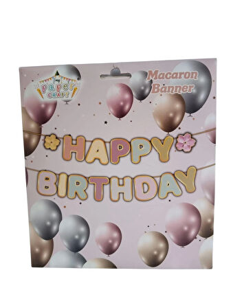 Dekoratif Asmalı Banner Happy Birthday makaron renklerde lüks karton yazı
