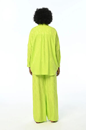 KADIN BELİ LASTİKLİ BOL PAÇA LİMON RENGİ DESENLİ PANTOLON