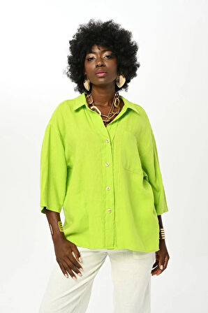 KADIN DÜZ RENK TEK CEPLİ %100 KETEN GÖMLEK