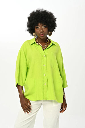 KADIN DÜZ RENK TEK CEPLİ %100 KETEN GÖMLEK