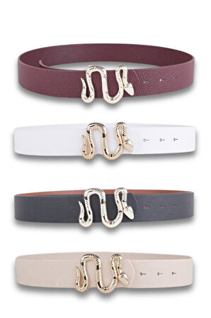 Vos Versa Yılan Desenli Gümüş Tokalı  İnce Kadın Kemeri VOSDK0024101