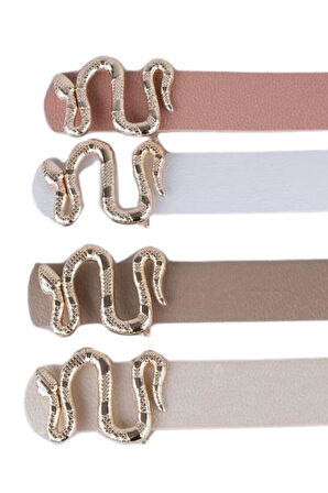 Vos Versa Yılan Desenli Gümüş Tokalı Siyah İnce Kadın Kemeri VOSDK0024101