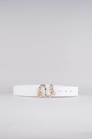 Vos Versa Yılan Desenli Gümüş Tokalı  İnce Kadın Kemeri VOSDK0024101