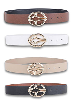 Vos Versa Elips Desenli Gold Tokalı Siyah İnce Kadın Kemeri VOSDK0029101