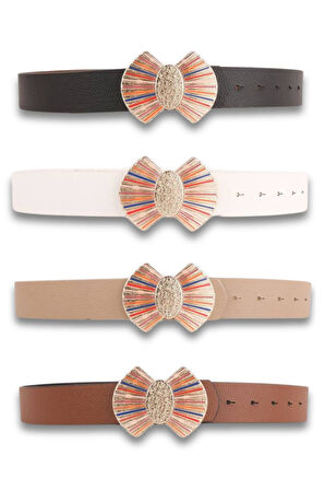 Vos Versa Renkli Mineli Gold Tokalı Siyah İnce Kadın Kemeri VOSDK0101101