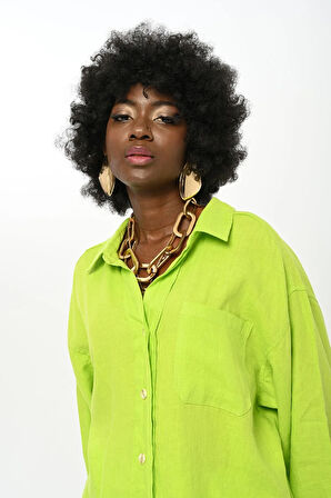 KADIN DÜZ RENK TEK CEPLİ %100 KETEN GÖMLEK