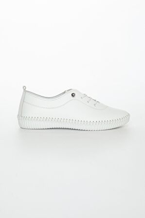 Hakiki Deri Ortopedik Saraçlı Beyaz Büyük Numara Kadın Ayakkabısı Günlük