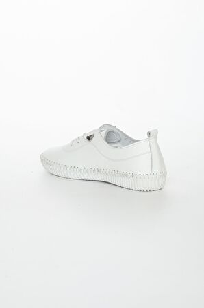 Hakiki Deri Ortopedik Saraçlı Beyaz Büyük Numara Kadın Ayakkabısı Günlük