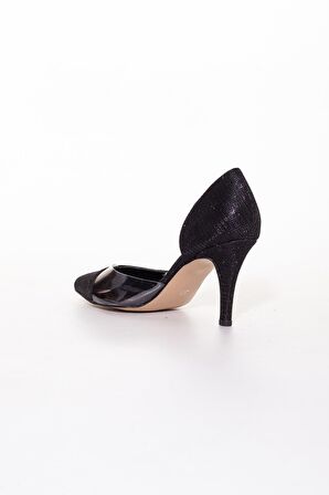 İnce Topuklu Yanı Şeffaf Siyah Kadın Stiletto