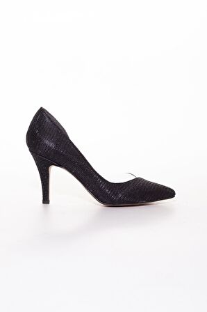 İnce Topuklu Yanı Şeffaf Siyah Kadın Stiletto