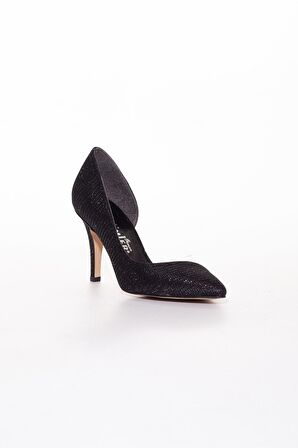 İnce Topuklu Yanı Şeffaf Siyah Kadın Stiletto