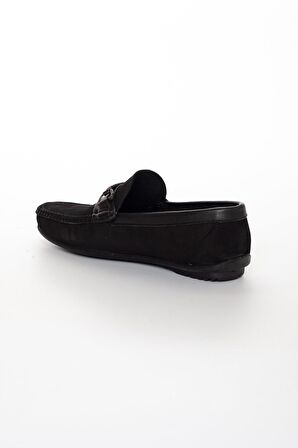Hakiki Deri Nubuk Tokalı Erkek Siyah Loafer Ayakkabı