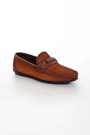 Hakiki Deri Nubuk Tokalı Erkek Taba Loafer Ayakkabı