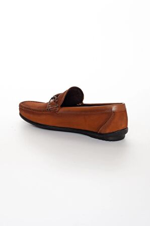 Hakiki Deri Nubuk Tokalı Erkek Taba Loafer Ayakkabı