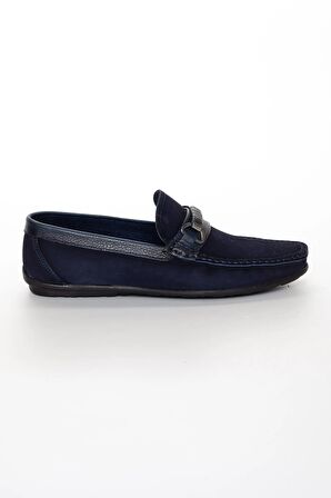 Hakiki Deri Nubuk Tokalı Erkek Lacivert Loafer Ayakkabı
