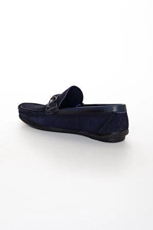 Hakiki Deri Nubuk Tokalı Erkek Lacivert Loafer Ayakkabı