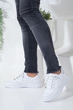 Hakiki Deri Bağcıklı Beyaz Erkek Casual Ayakkabı