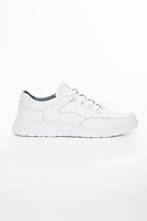 Hakiki Deri Bağcıklı Beyaz Erkek Casual Ayakkabı