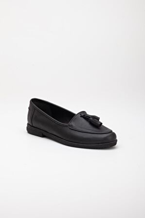 Püsküllü Cilt Siyah Kadın Günlük Ayakkabı