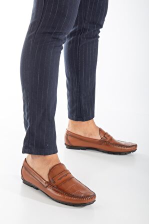 Hakiki Deri Rok Baskılı Taba Erkek Günlük Loafer Ayakkabı