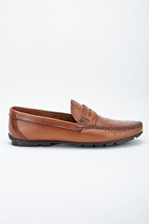 Hakiki Deri Rok Baskılı Taba Erkek Günlük Loafer Ayakkabı
