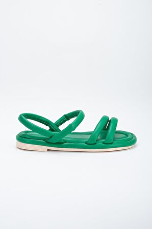 Cilt 2 Bantlı Yeşil Kadın Düz Taban Sandalet