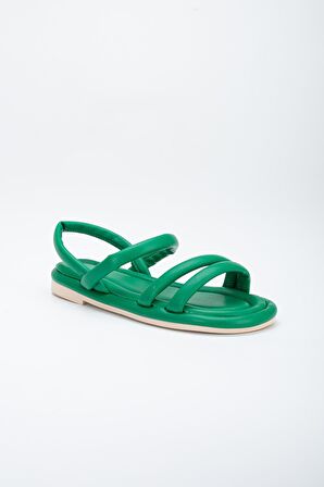 Cilt 2 Bantlı Yeşil Kadın Düz Taban Sandalet