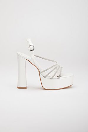 Çapraz Taşlı Platform Topuk Sedef Kadın Abiye Ayakkabı