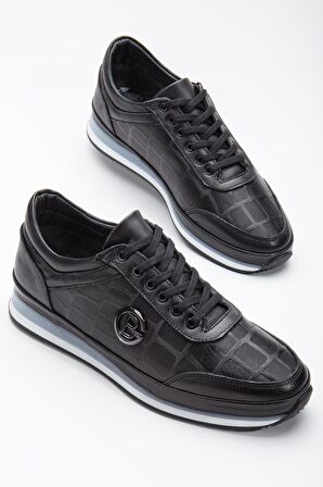 Hakiki Deri Baskılı Deri Tokalı Siyah Erkek Günlük Casual Ayakkabı