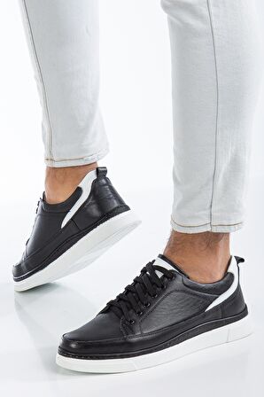 Hakiki Deri Bağcıklı Çift Renk Taban Siyah Erkek Günlük Casual Ayakkabı