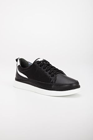 Hakiki Deri Bağcıklı Çift Renk Taban Siyah Erkek Günlük Casual Ayakkabı