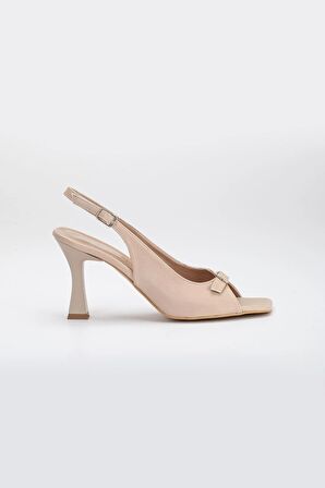 Büyük Numara Kadeh Topuk Cilt Nude Kadın Topuklu Sandalet