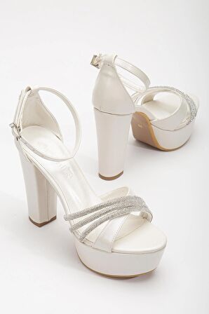 Cilt Çapraz Taşlı 40mm Sedef Kadın Platform Topuklu Abiye Ayakkabı