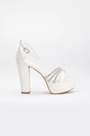 Cilt Çapraz Taşlı 40mm Sedef Kadın Platform Topuklu Abiye Ayakkabı