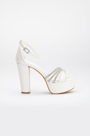 Cilt Çapraz Taşlı 40mm Sedef Kadın Platform Topuklu Abiye Ayakkabı