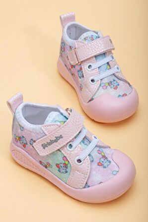 Şirinbebe Şiringenç Keten Pudra Kız İlkadım Bebek Çocuk Ayakkabısı