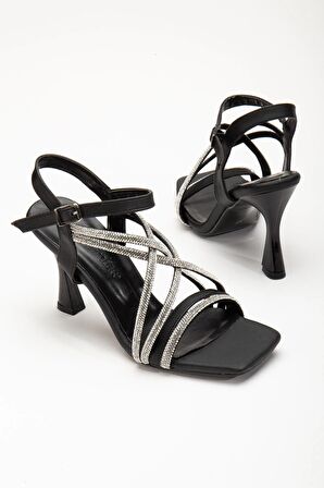 Tek Bant ve Bilek Taşlı Siyah Kadın Abiye Ayakkabı