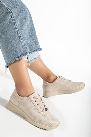 İnce Taban Bağlı Cilt Nude Kadın Spor Ayakkabı