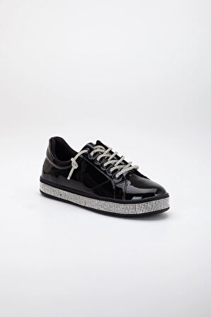 Rugan Taban Bağcık Taşlı Siyah Kadın Spor Ayakkabı