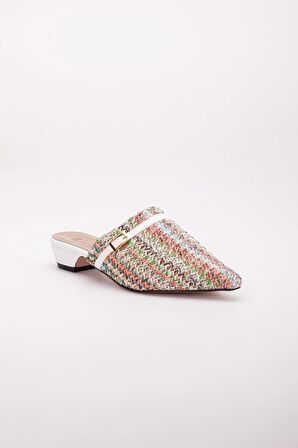 Yeni Hasır Malzeme Önü Kapalı Beyaz Kadın Kısa Topuklu Terlik