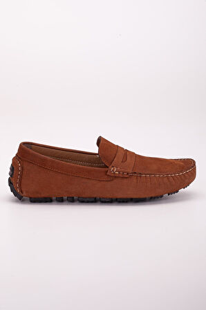 Hakiki Deri Nubuk Rok Kolej Model Taba Erkek Günlük Loafer Ayakkabı