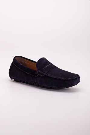 Hakiki Deri Nubuk Rok Kolej Model Lacivert Erkek Günlük Loafer Ayakkabı