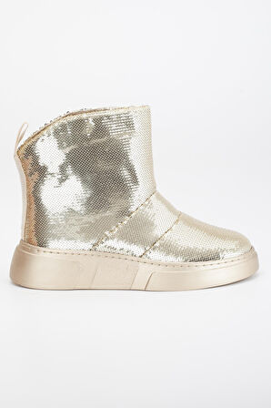 Kadın Bot Düz Taban Gold Pullu Bağsız Parlak