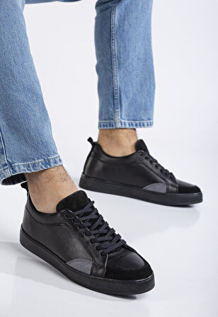 Erkek Günlük Ayakkabı Siyah Havuzlu Taban Bağlı 