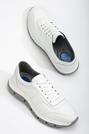 Hakiki Deri Erkek Günlük Ayakkabı Beyaz Eva Taban Yüzü Dikişli