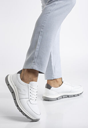 Hakiki Deri Erkek Günlük Ayakkabı Beyaz H Model Eva Taban