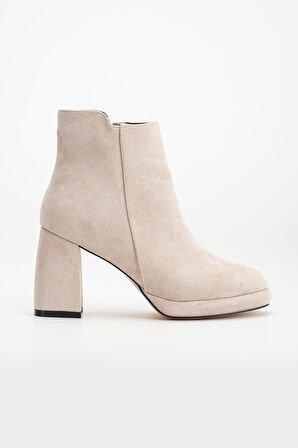 Kadın Platform Topuklu Bot Ten Süet Yüzüdüz Fermuarlı