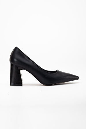 Kadın Kalın Topuklu Stiletto Siyah Düz Model Sivri